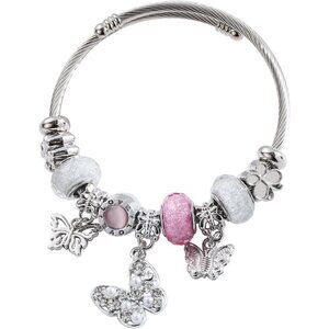 Versatile Women's Silver Bracelet - Adjustable Charm with Butterfly Design
